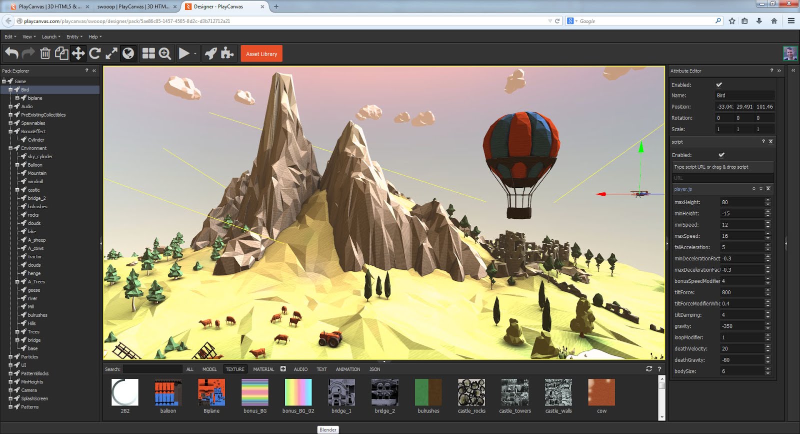 PlayCanvas – WebGL 3D game engine with online toolset. –