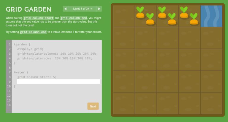 Grid Garden – A game for learning CSS Grid Layout – Bram.us