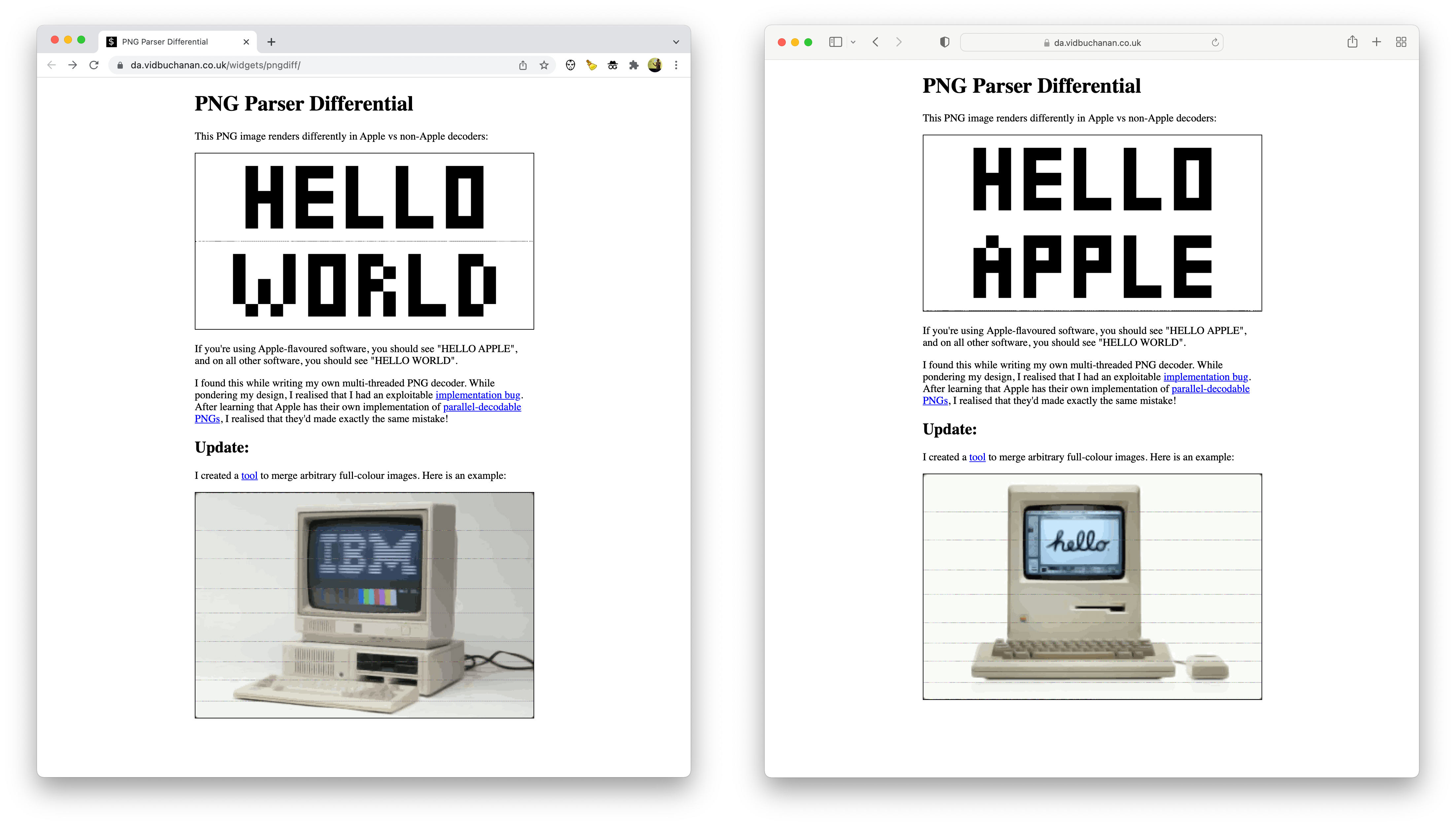 Chrome (left) vs. Safari (right) showing the Ambiguous PNG