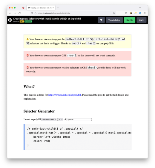 CSS has() feature detection with supports(selector(…)) You want has