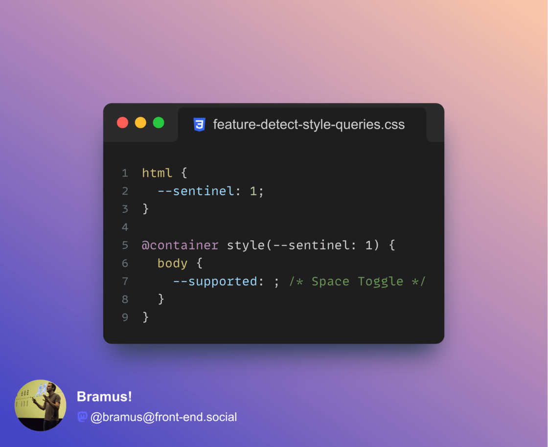 Feature detect Style Queries Support in CSS – Bram.us