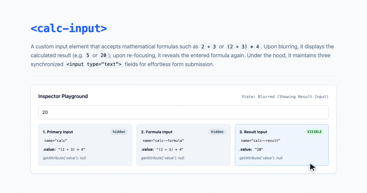 <calc-input>, a custom input element that accepts mathematical formulas